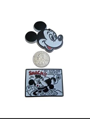 Set Of 2 Vintage Rubber Disney Mickey Minnie Mouse Smack Kiss You Darling Magnet